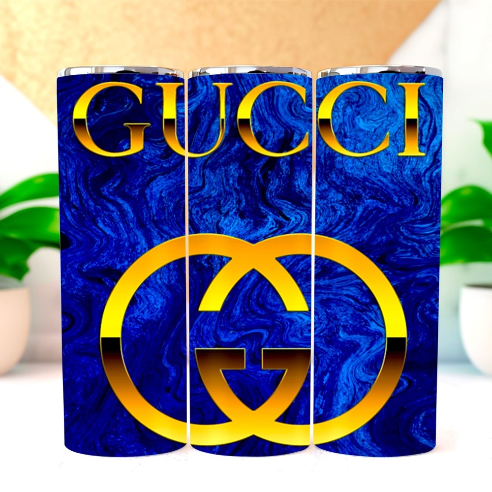 COPY - “Blue marbled Gucci” custom 20oz tumbler with slide lid and straw
